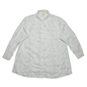 Mosaic Blouse Womens 16 White Floral Sheer Button Up Shirt Fairy Romantic‎ Top